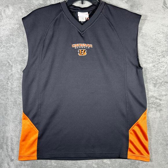 NFL Men's L Tank Top Cincinnati Bengals Black Cutoff Embroidered Logo V-Neck Y2K - Picture 1 of 7